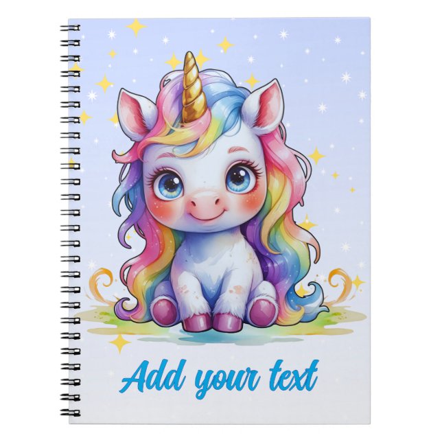 Carnet Unicorne bleu bébé - Nom personnalisé (Devant)