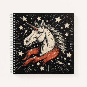 Carnet Unicorne céleste - Imaginaire Linocut regardant l'