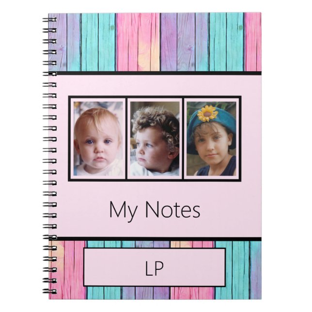 Carnet Unicorne couleurs 3 initiales photo rose (Devant)