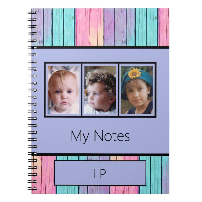 Carnet Unicorne couleurs 3 initiales photo violet (Devant)
