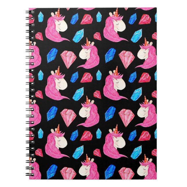 Carnet Unicorne, cristaux : magique motif aquarelle. (Devant)