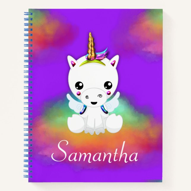 Carnet Unicorne de nuage arc-en-ciel sur violet (Devant)