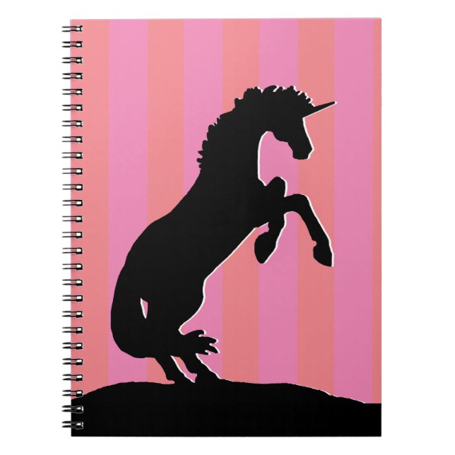 Carnet Unicorne d'élevage noir (rayé rose) (Devant)