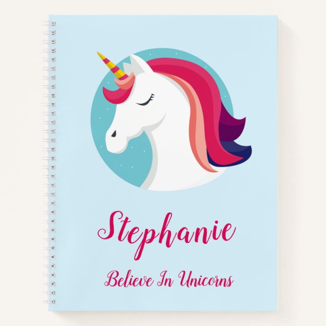 Carnet Unicorne magique rose et bleu - Personnalisé (Devant)