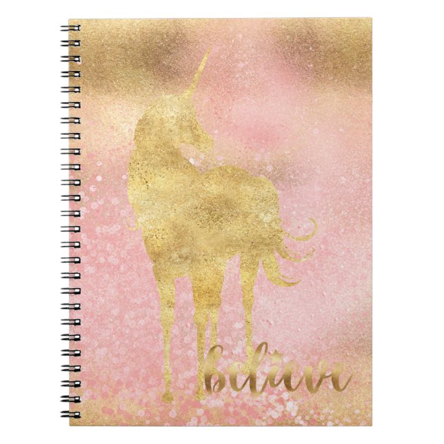 Carnet Unicorne magique rose or (Devant)