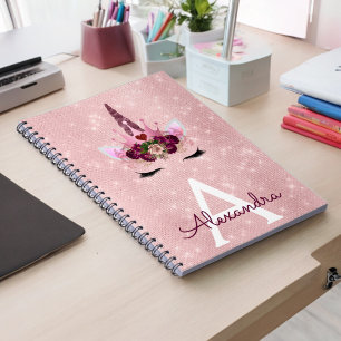 Carnet Unicorne rose Étincelle Princesse Nom du monogramm