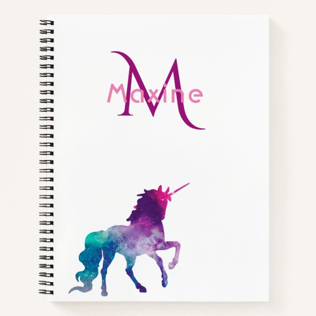 Carnet Unicorne violet rose blanc monogramme (Devant)