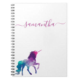 Carnet Unicorne violet rose blanc monogramme script