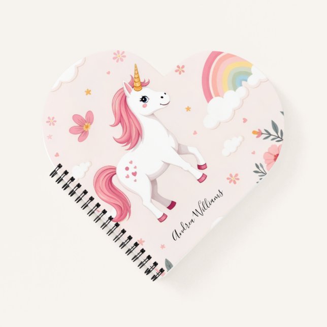 Carnet Unicornes Dreamy, Rainbows, Fleurs, Coeur (Devant)