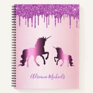 Carnet Unicorns rose or violet nom de parties scintillant
