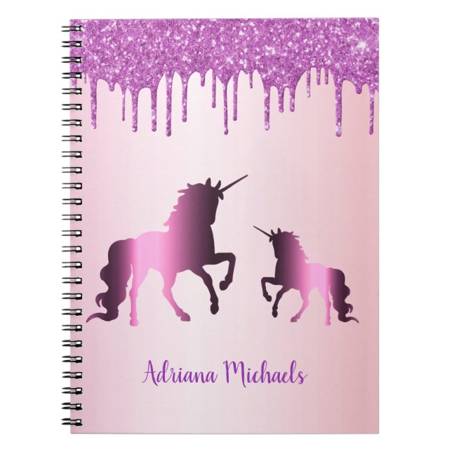 Carnet Unicorns rose violet nom de parties scintillant bl (Devant)