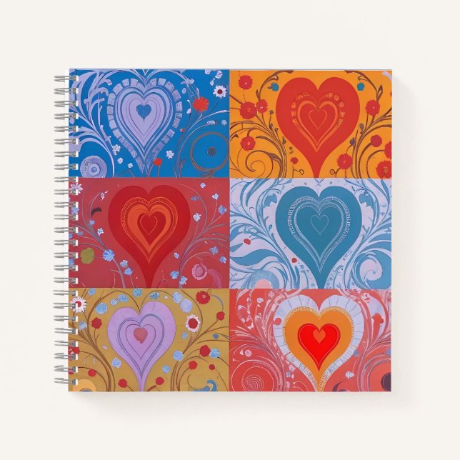 Carnet Unique coloré Motif d'amour du coeur (Devant)