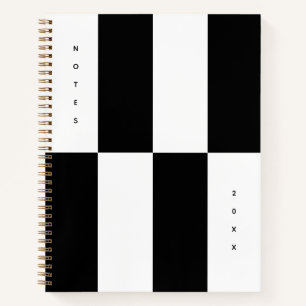 Carnet Unique moderne minimaliste rayures noir et blanc