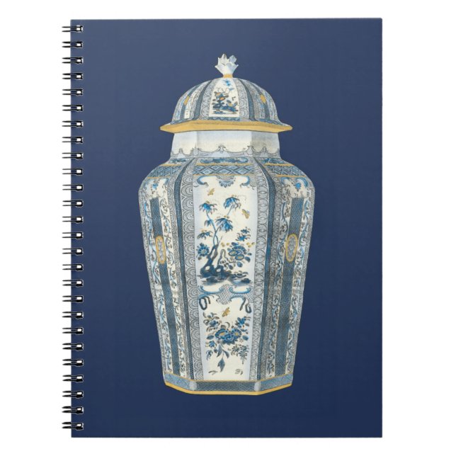 Carnet Urne asiatique décorative en bleu et blanc (Devant)