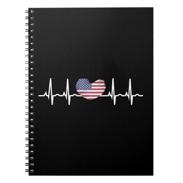 Carnet US Flag Heartbeat ECG Electrocardiography (Devant)