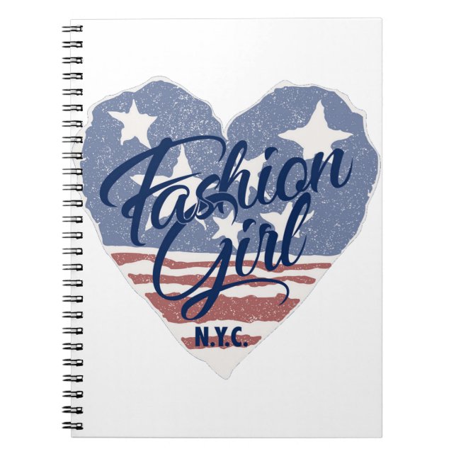 Carnet USA Fashion girl, usa coeur flag nyc (Devant)