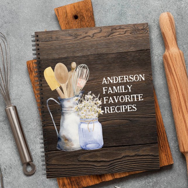 Carnet Ustensile de cuisine rustique Fleur Marron Bois Re (In situ)