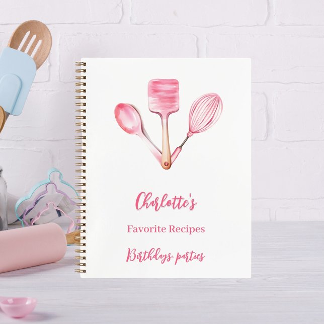 Carnet ustensiles de cuisine blanc rose recettes de cuiss (Créateur téléchargé)