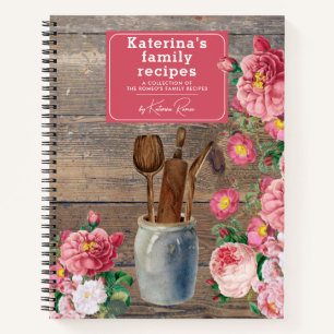 Carnet Ustensiles de cuisine en bois Roses roses Recette