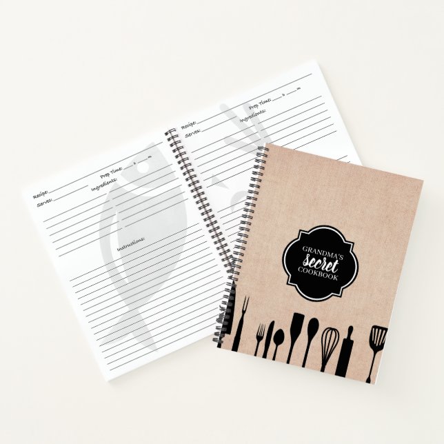 Carnet Ustensiles Faux Burlap Recette personnalisée (Intérieur)