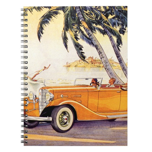 Carnet Vacances vintage en voiture convertible (Devant)