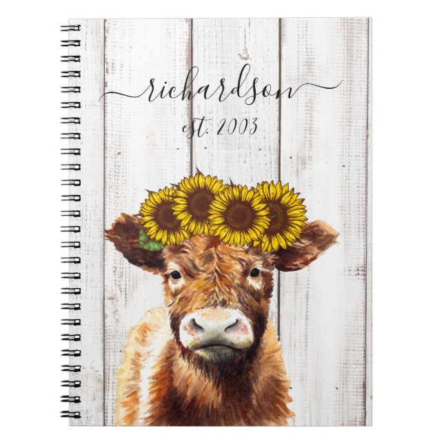 Carnet Vache avec le nom de la Couronne de tournesol (Devant)
