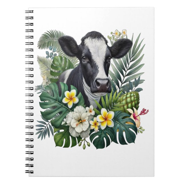 Carnet Vache dans la jungle florale Png, Vache tropicale (Devant)