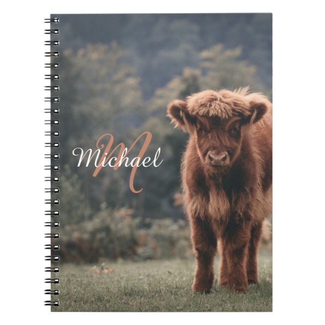 Carnet Vache de Highland calvaire herbe d'automne monogra (Devant)