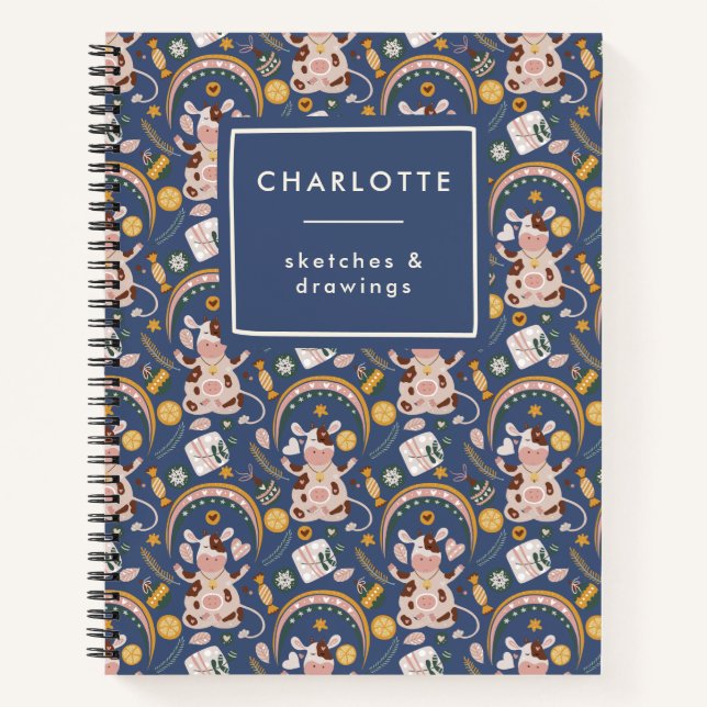 Carnet Vache de yoga de Noël mignonne et fantaisiste pers (Devant)