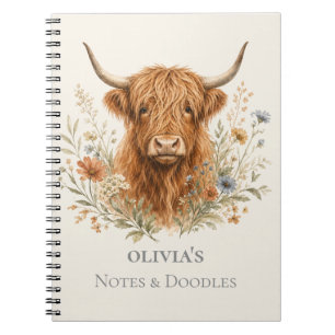Carnet Vache des Highlands aquarelle personnalisée