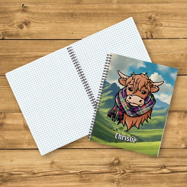 Carnet Vache des Highlands avec écharpe tartan Christie (Créateur téléchargé)