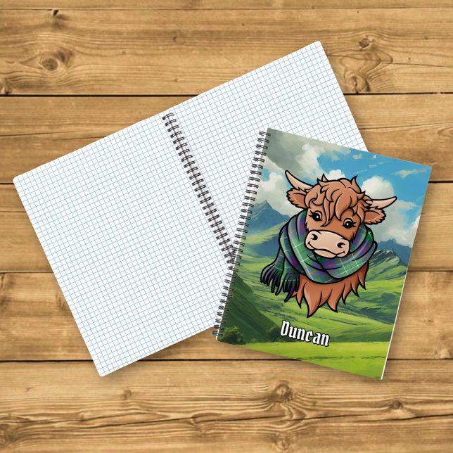 Carnet Vache des Highlands avec écharpe tartan Duncan (Créateur téléchargé)