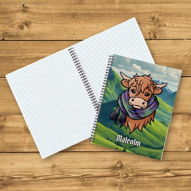 Carnet Vache des Highlands avec écharpe tartan Malcolm (Créateur téléchargé)
