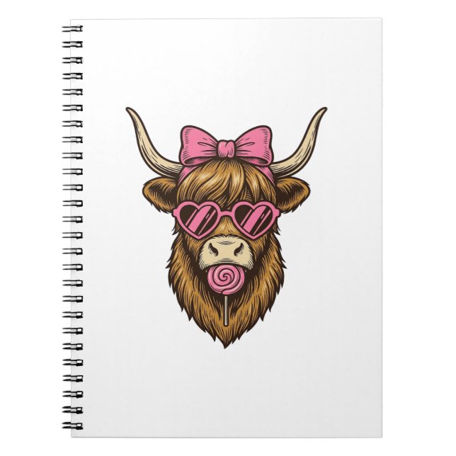 Carnet Vache des Highlands mignonne avec des lunettes à m (Devant)