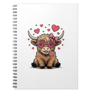 Carnet Vache des Highlands mignonne Saint-Valentin lunett