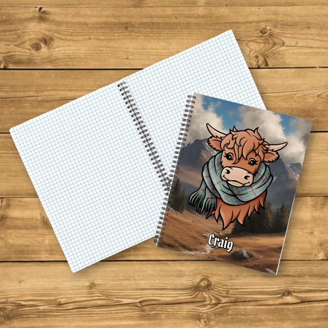 Carnet Vache Highland avec Craig Tartan Scarf (Créateur téléchargé)