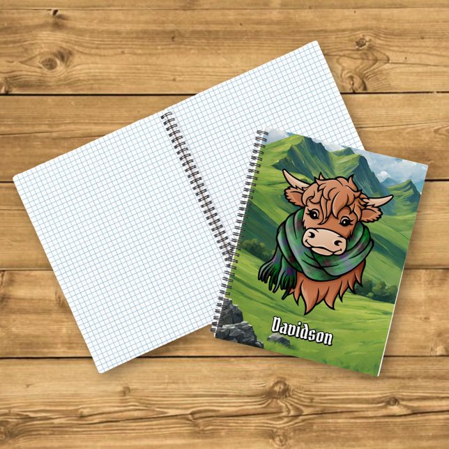 Carnet Vache Highland avec Davidson Tartan Scarf (Créateur téléchargé)