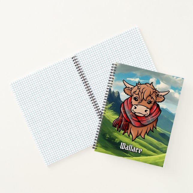 Carnet Vache Highland avec Écharpe Wallace Tartan (Intérieur)