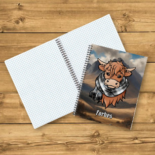 Carnet Vache Highland avec Forbes Robe Tartan Écharpe