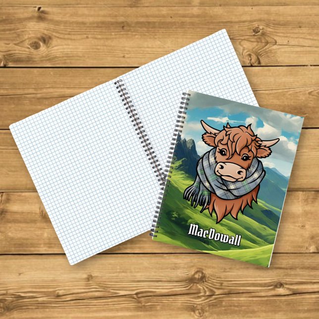 Carnet Vache Highland avec MacDowall Tartan Scarf (Créateur téléchargé)