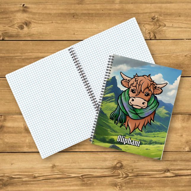 Carnet Vache Highland avec Oliphant Tartan Scarf (Créateur téléchargé)
