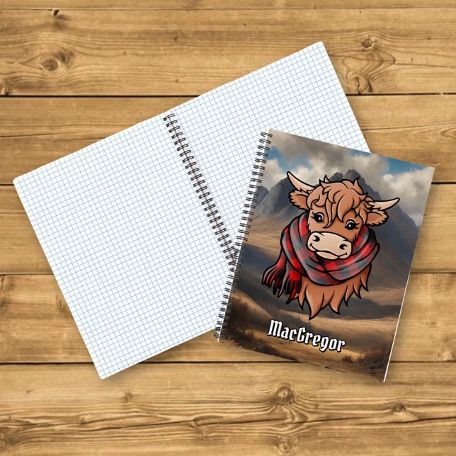 Carnet Vache Highland avec Rob Roy MacGregor Tartan Scarf (Créateur téléchargé)