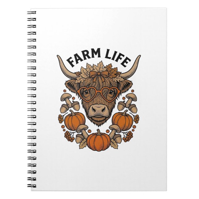 Carnet Vache Highland d'automne avec lunettes en forme de (Devant)