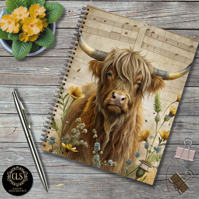 Carnet Vache Highland Rustique (Notebook - Highland Cow Music Notes)