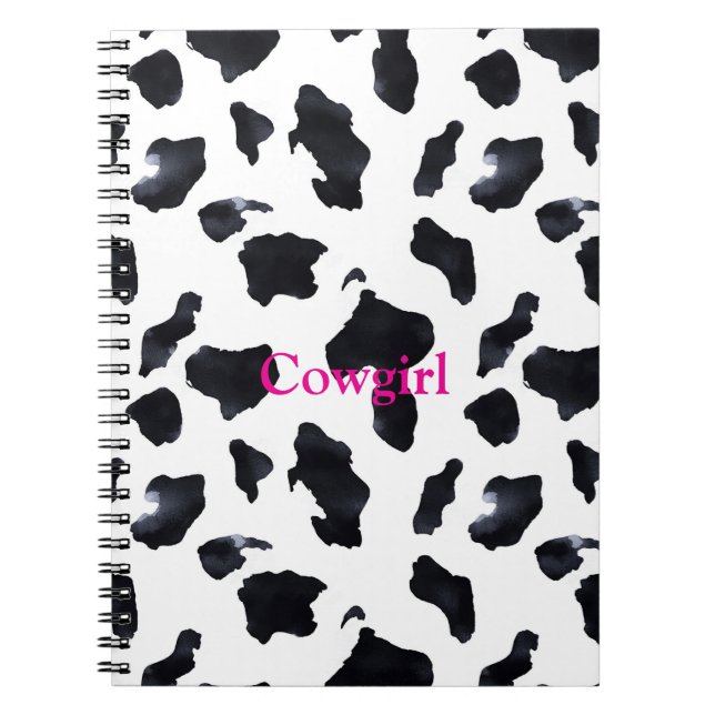 Carnet Vache Imprimée Noir Blanc Cowgirl (Devant)