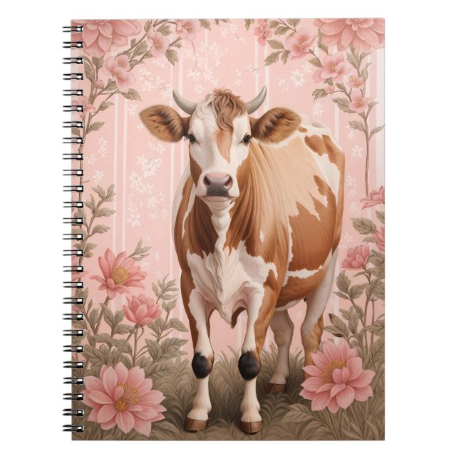 Carnet Vache Jersey Adorable Fleur Rose (Devant)