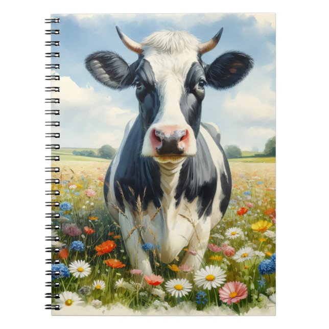 Carnet Vache laitière fleur sauvage Holstein (Devant)