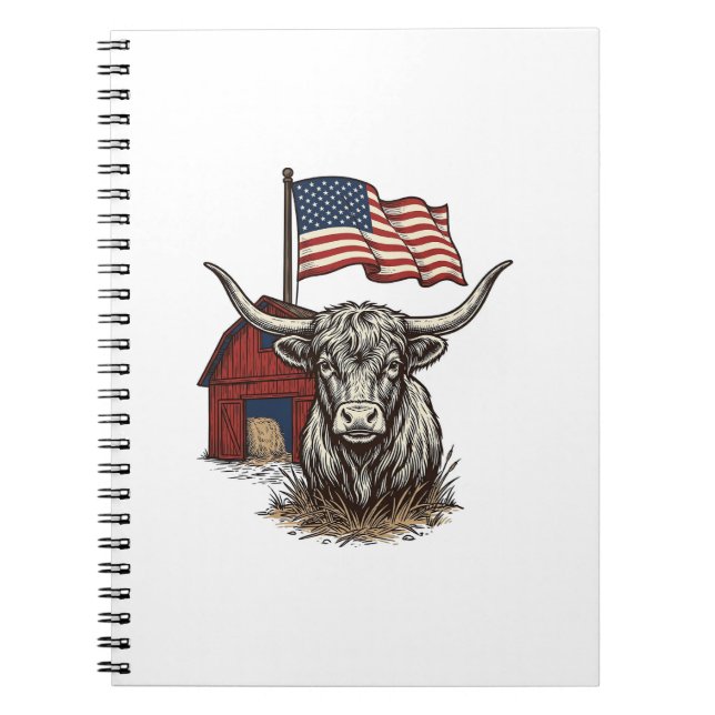 Carnet Vache Longhorn Patriotique et Conception Vectoriel (Devant)