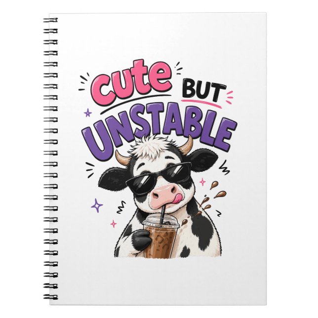Carnet Vache mignonne mais instable avec café glacé (Devant)