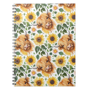 Carnet Vaches Highland et fleurs de tournesol jaune